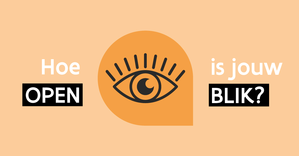 Banner van de website OpenBlik met een tekening van een oog en het opschrift "Hoe open is jouw blik?"